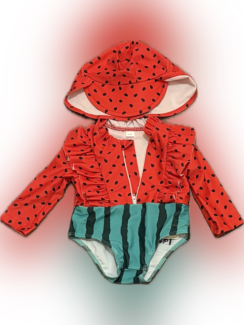$10 w/ Bundle NWT(0-3m) Baby Girls One-Piece Rash Guard Swimsuit w/ Matching Hat